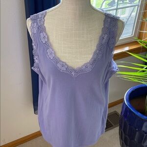 Karen Scott Lavender Lace Trim Tank Top